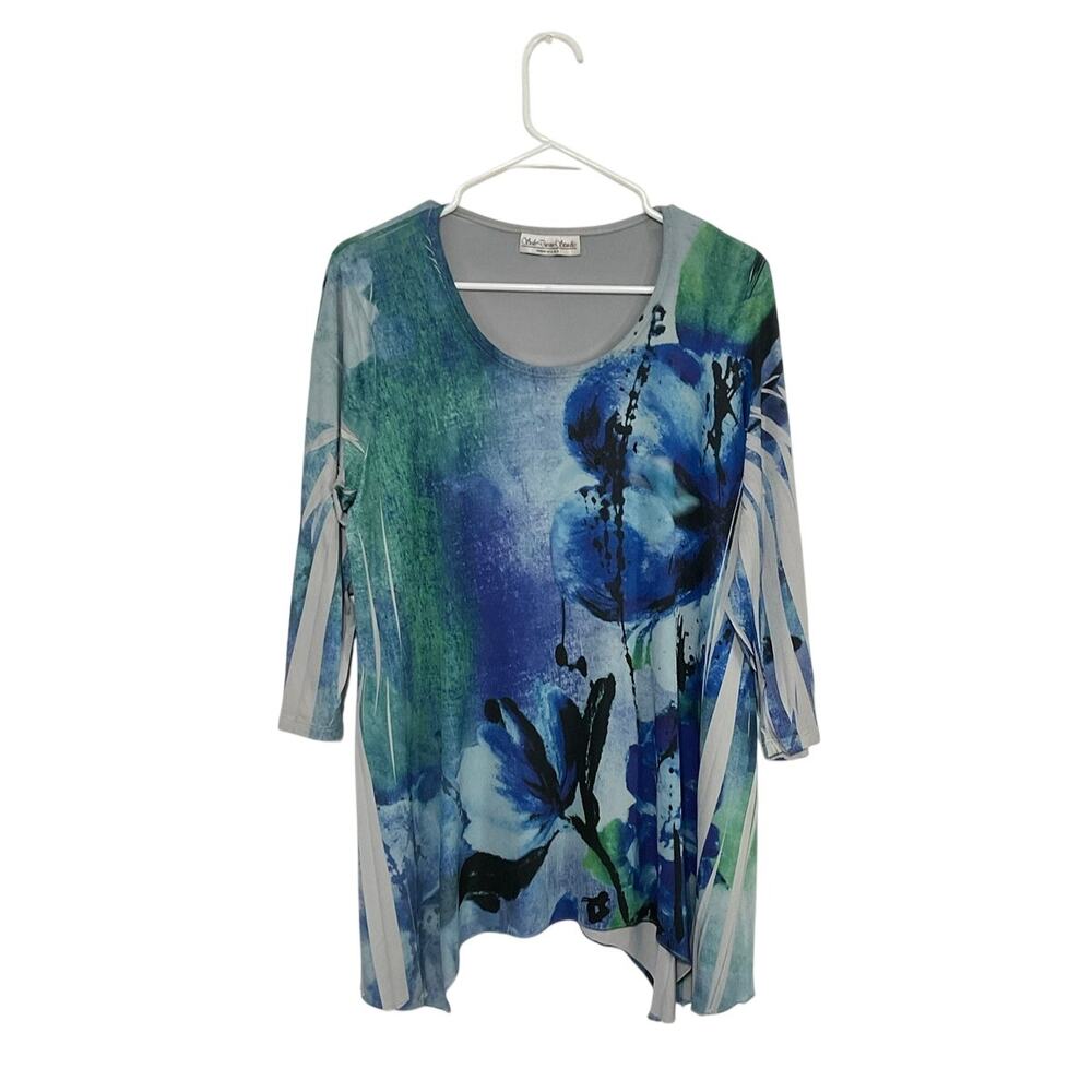 Sole Dione Studio Artsy Multicolor Asymmetrical Hem Tunic Abstract Size 1XL Plus